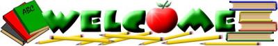 Welcome banner with apples and books